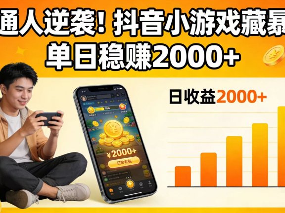 普通人逆袭！抖音小游戏藏暴利，单日稳赚 2000+